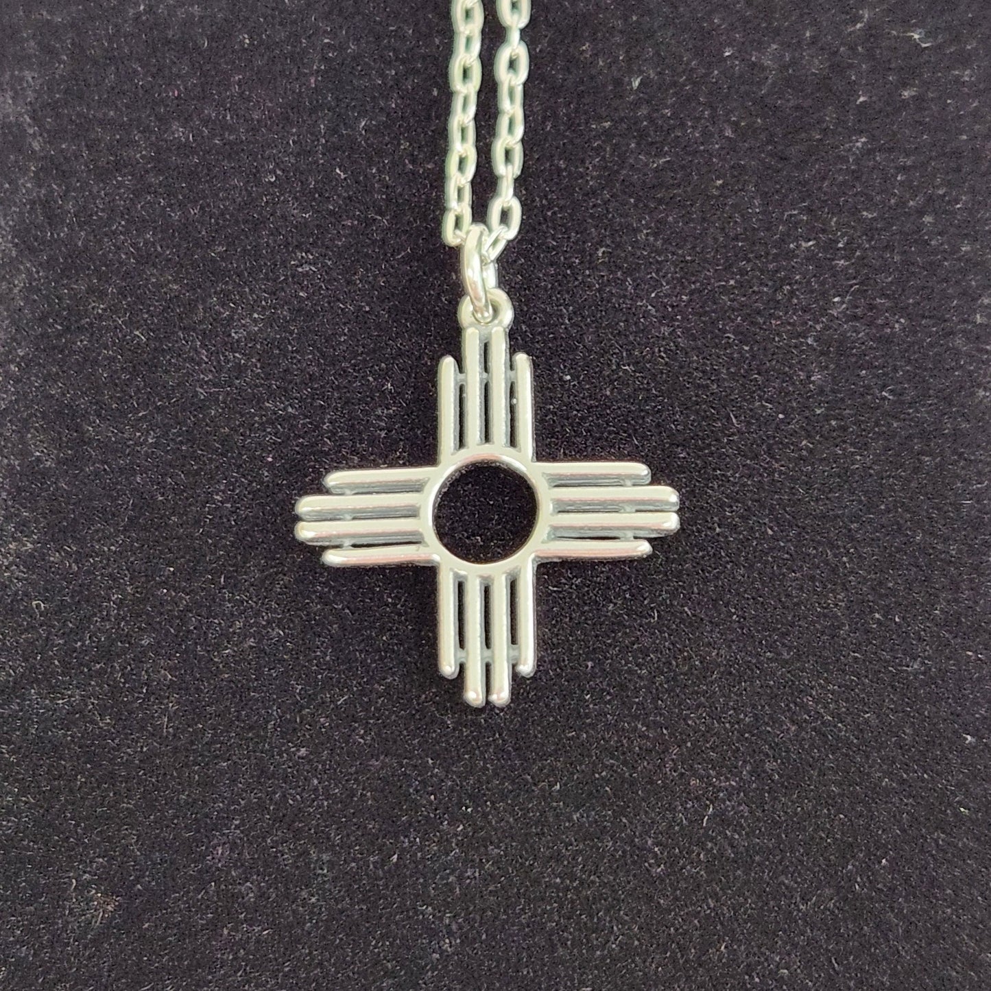 Sterling Silver Zia Sun Pendant Necklace - Southwest Pueblo Design Jewelry