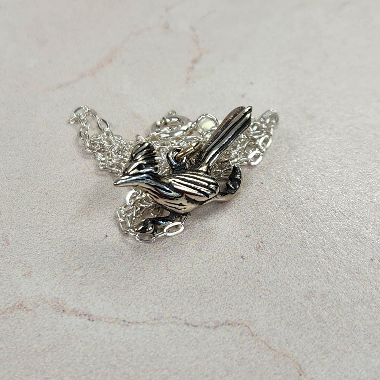 Sterling Silver Roadrunner Pendant Necklace - Southwest Bird Jewelry