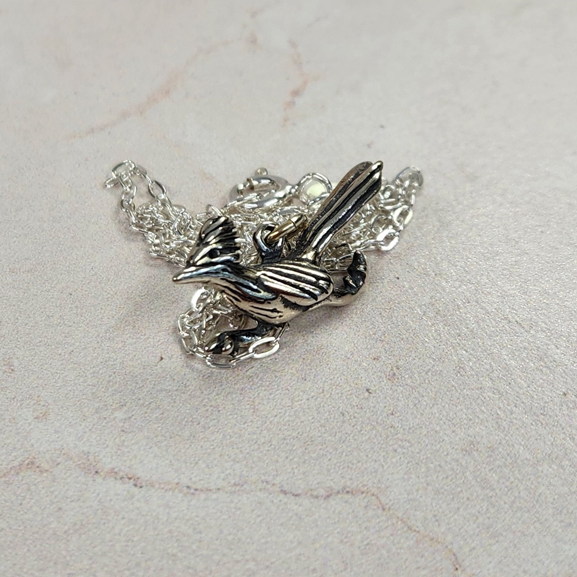 Sterling Silver Roadrunner Pendant Necklace - Southwest Bird Jewelry