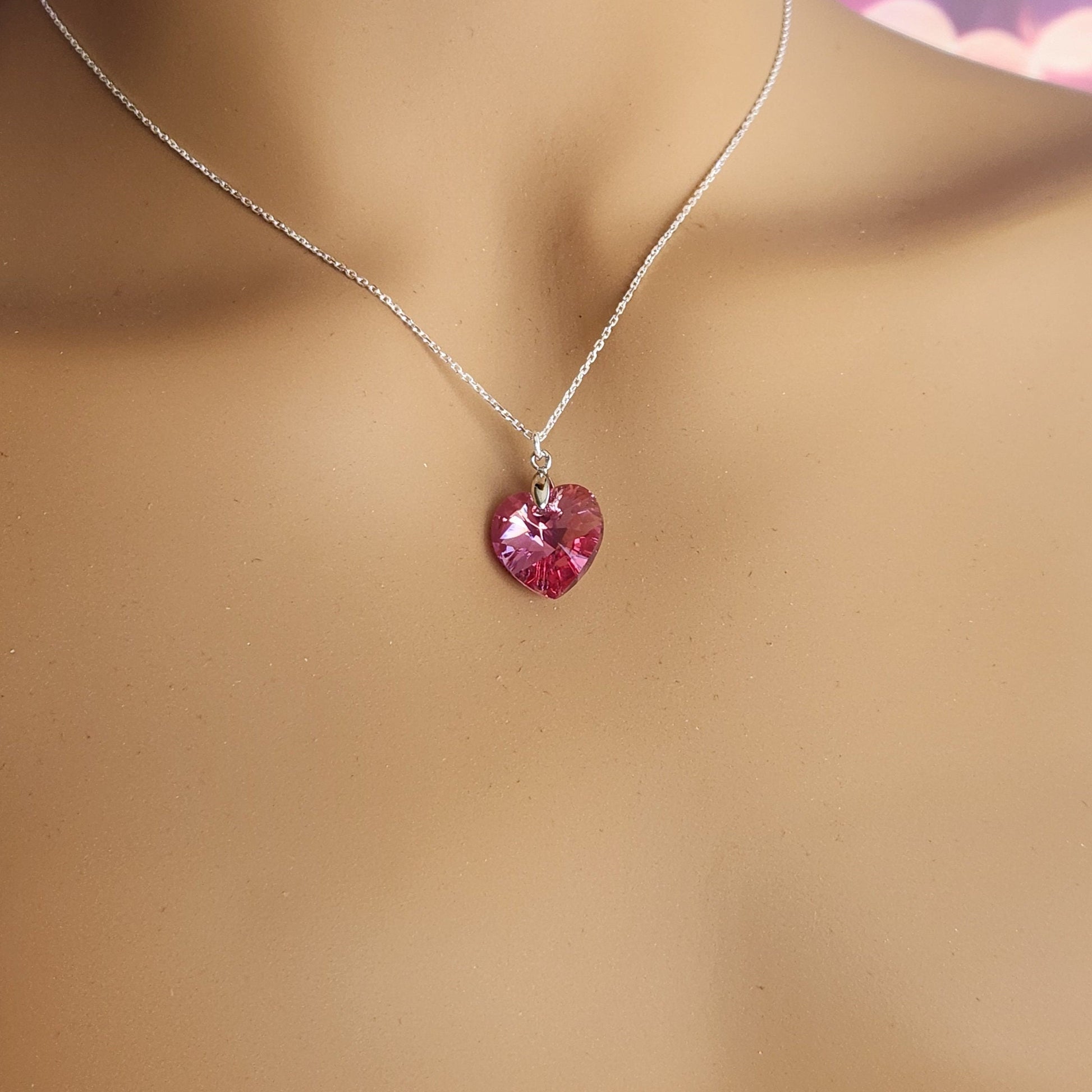 Austrian Crystal Heart Pendant Necklace - Sterling Silver Chain, Valentine's Gift