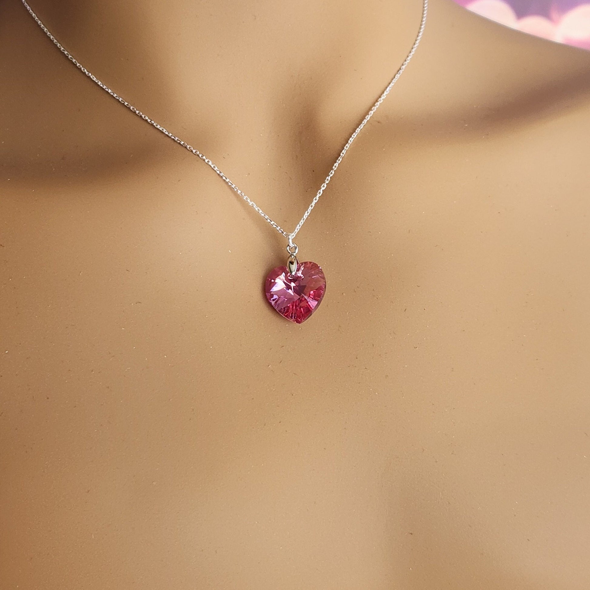 Austrian Crystal Heart Pendant Necklace - Sterling Silver Chain, Valentine's Gift