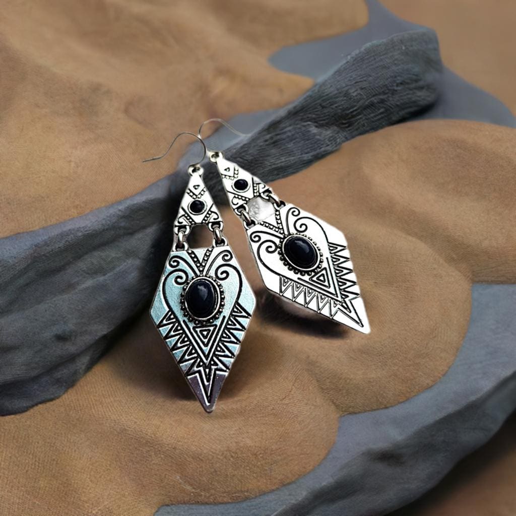 Western Heart Earrings - Rustic Silver Drop Jewelry Gift for Her