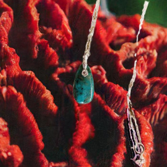 Turquoise Teardrop Pendant Necklace - Sterling Silver Chain, December Birthstone