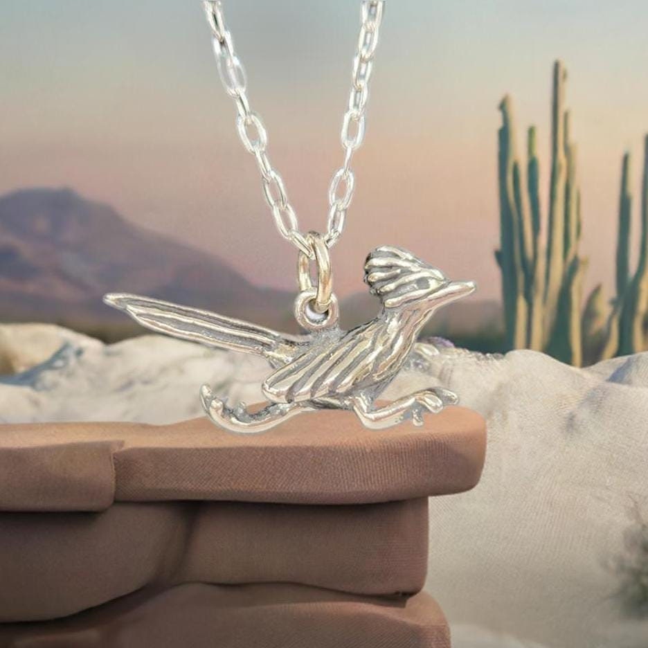 Sterling Silver Roadrunner Pendant Necklace - Southwest Bird Jewelry