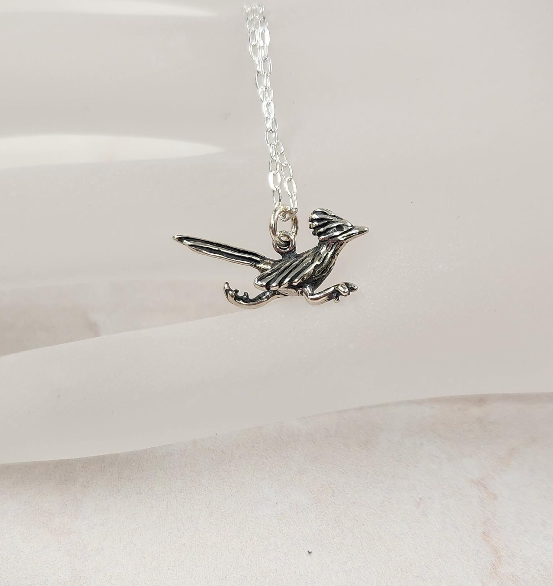 Sterling Silver Roadrunner Pendant Necklace - Southwest Bird Jewelry