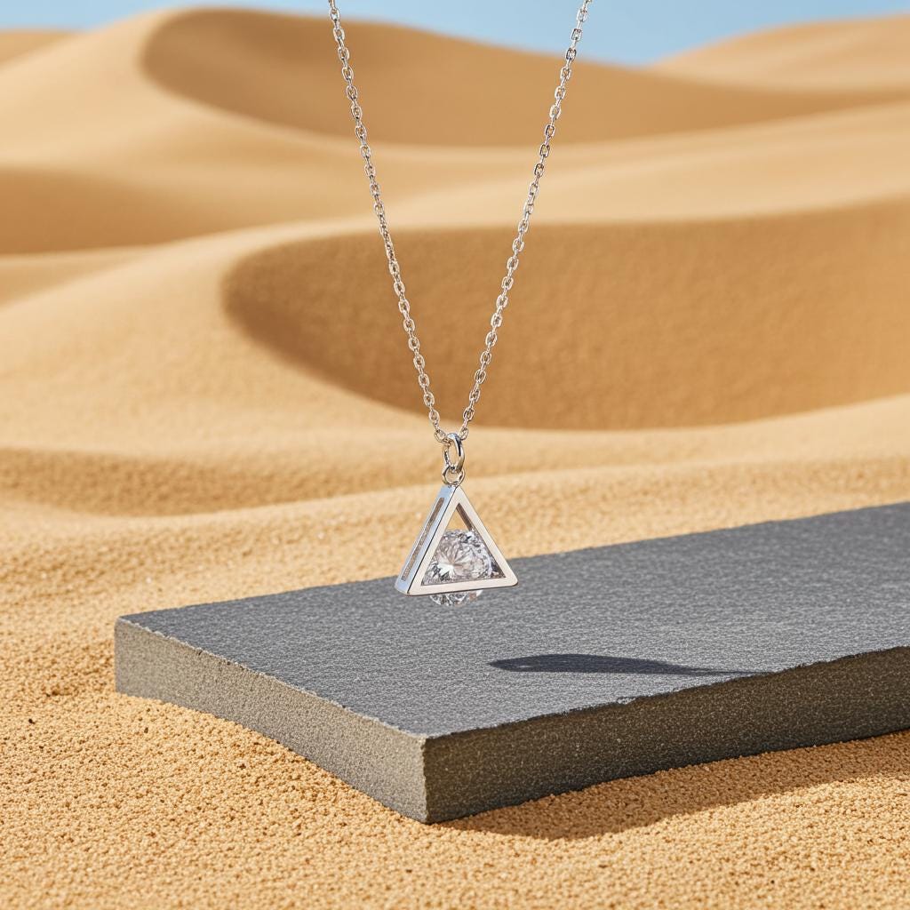 Sterling Silver CZ Pyramid Necklace - Dainty Cubic Zirconia Pendant