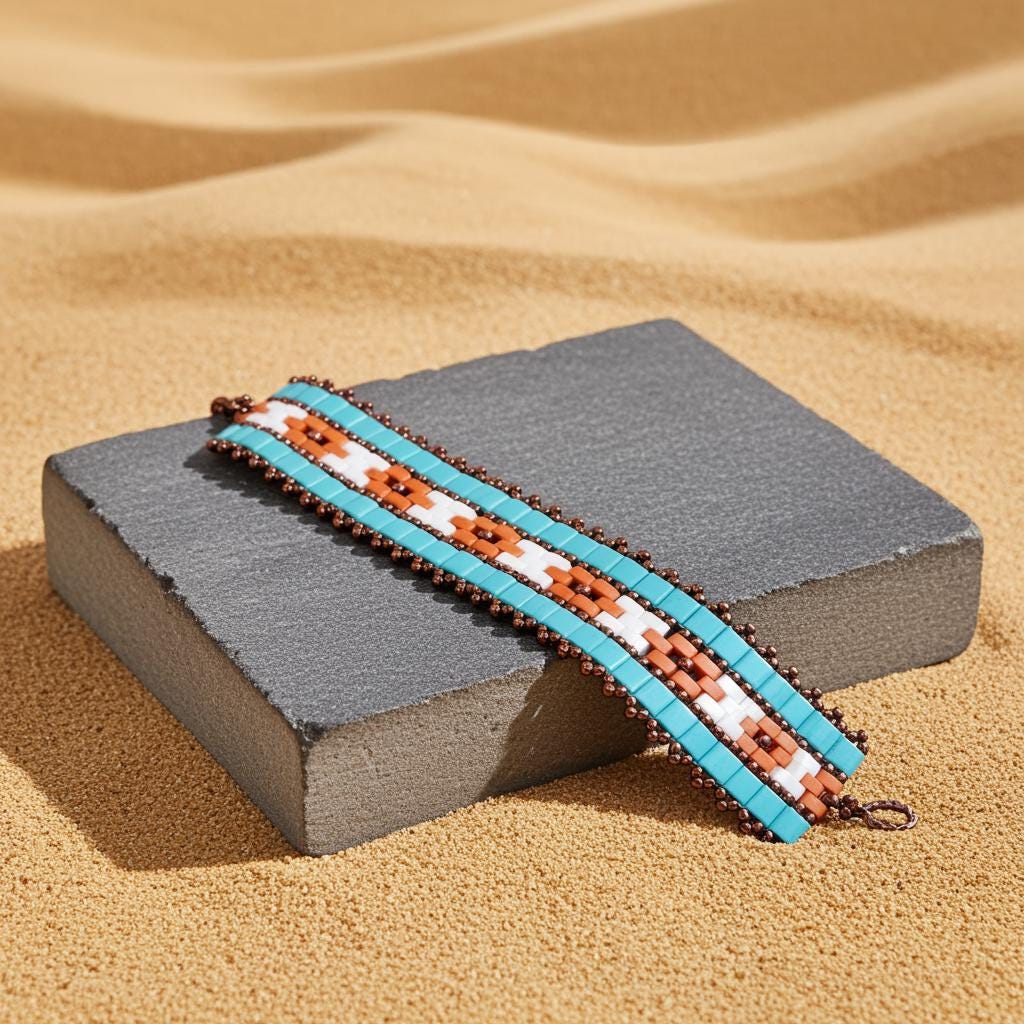 Handcrafted Seed Bead Bracelet - Southwest Geometric Design