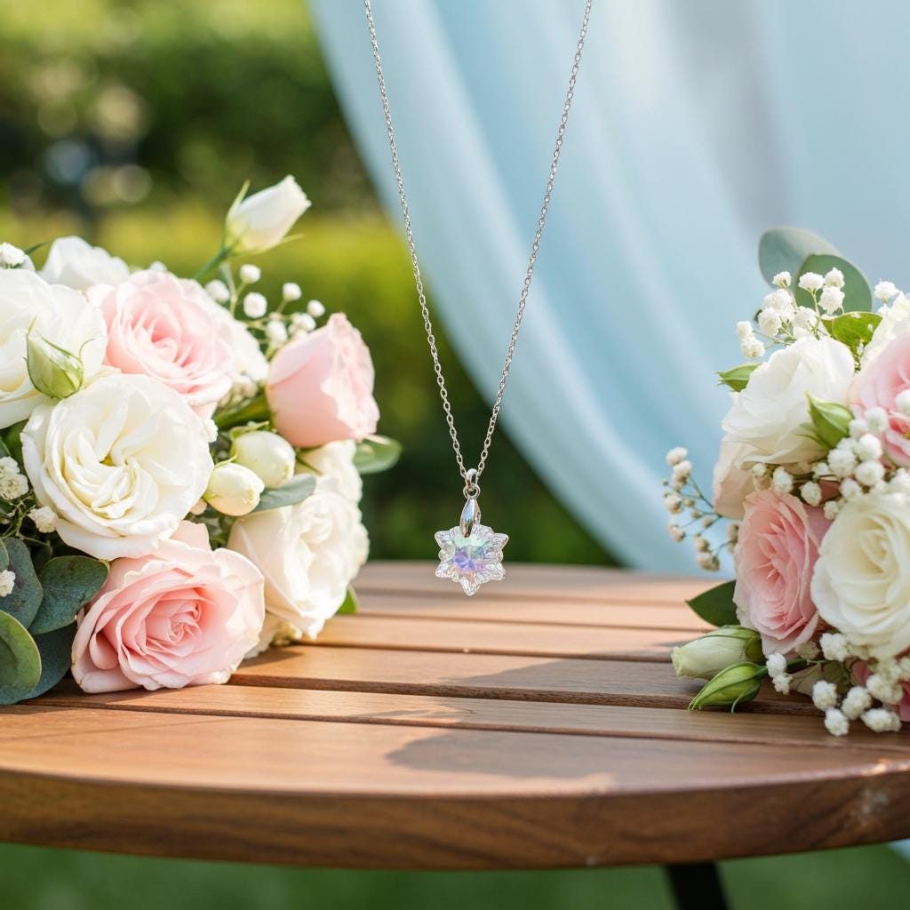 Crystal Snowflake Necklace - Sterling Silver Winter Pendant