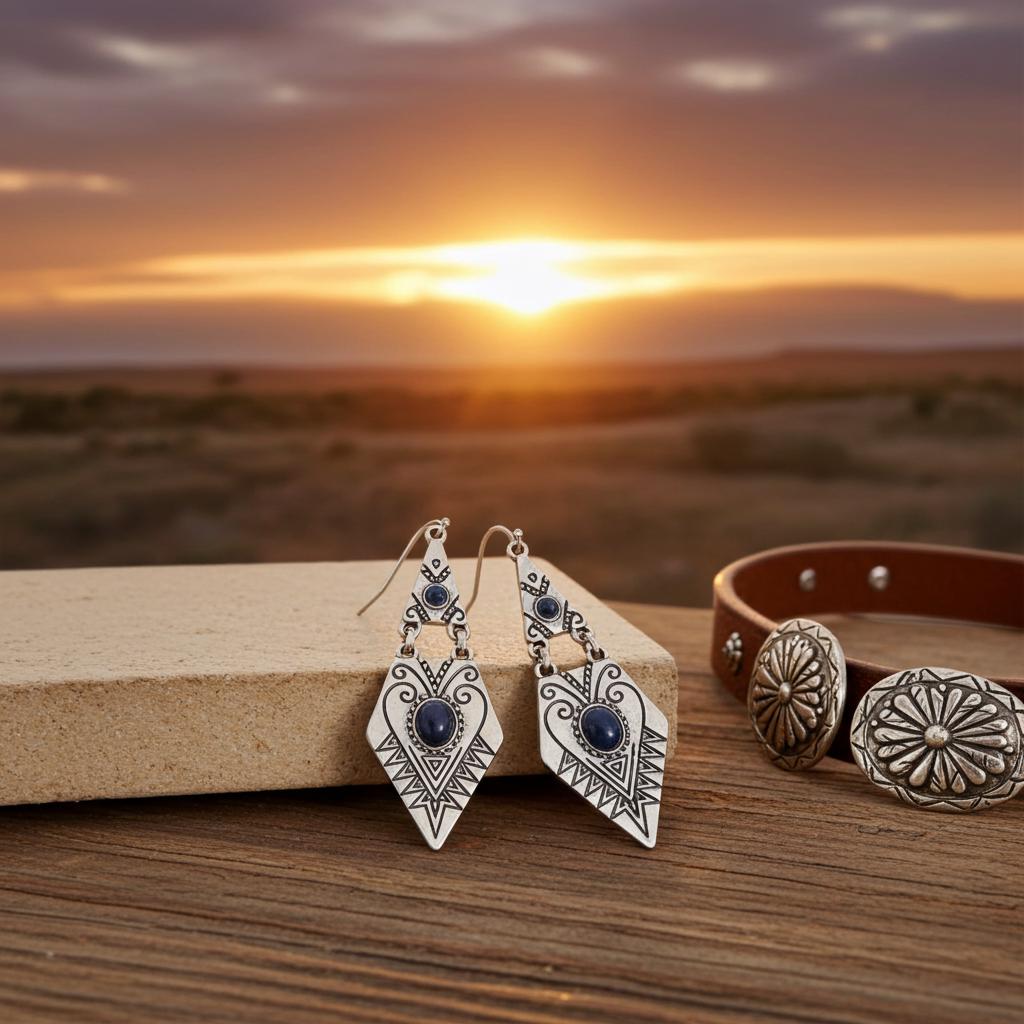 Western Heart Earrings - Rustic Silver Drop Jewelry Gift for Her