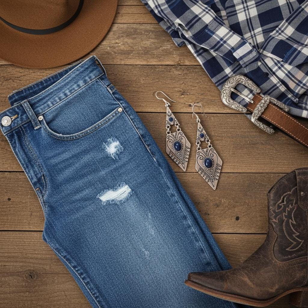 Western Heart Earrings - Rustic Silver Drop Jewelry Gift for Her