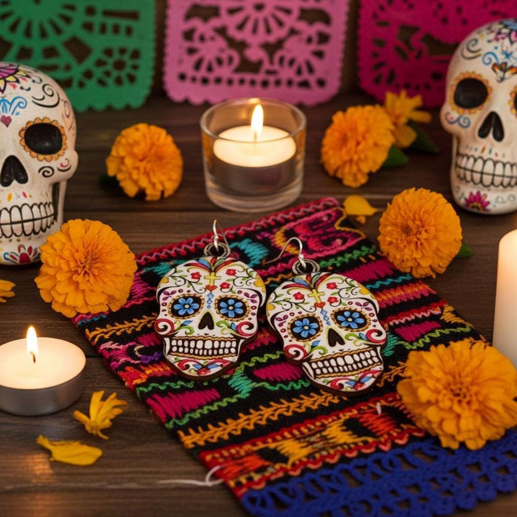 Sugar Skull Earrings - Dia de los Muertos Gift for Her or Him