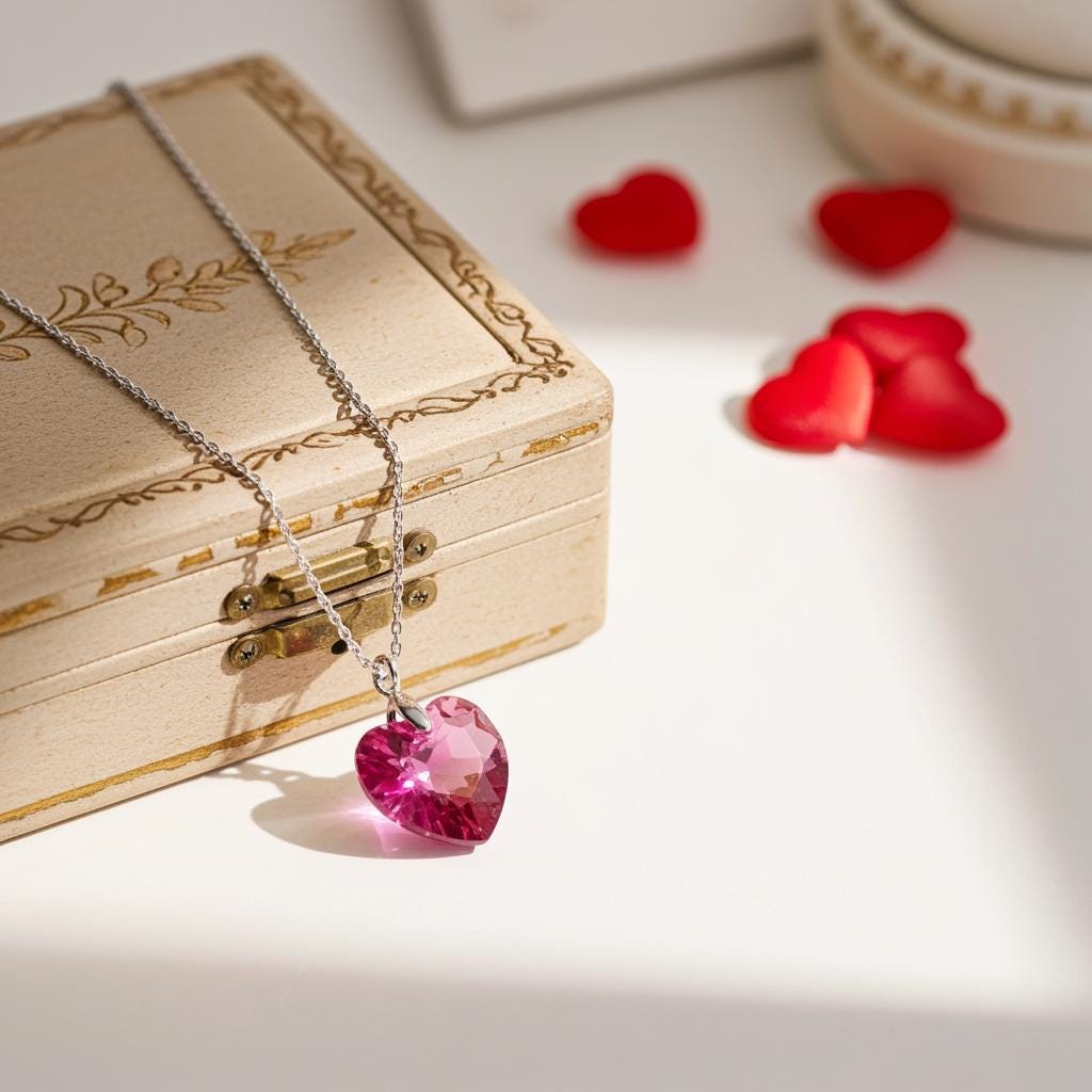 Austrian Crystal Heart Pendant Necklace - Sterling Silver Chain, Valentine's Gift