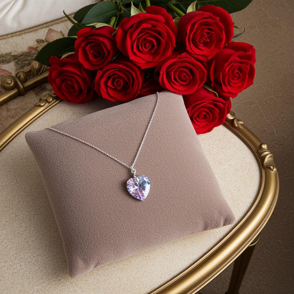 Austrian Crystal Heart Pendant Necklace - Sterling Silver Chain, Valentine's Gift