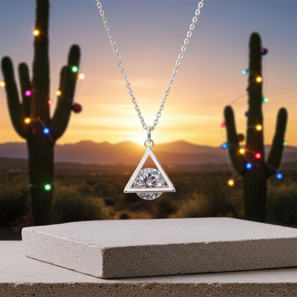 Sterling Silver CZ Pyramid Necklace - Dainty Cubic Zirconia Pendant