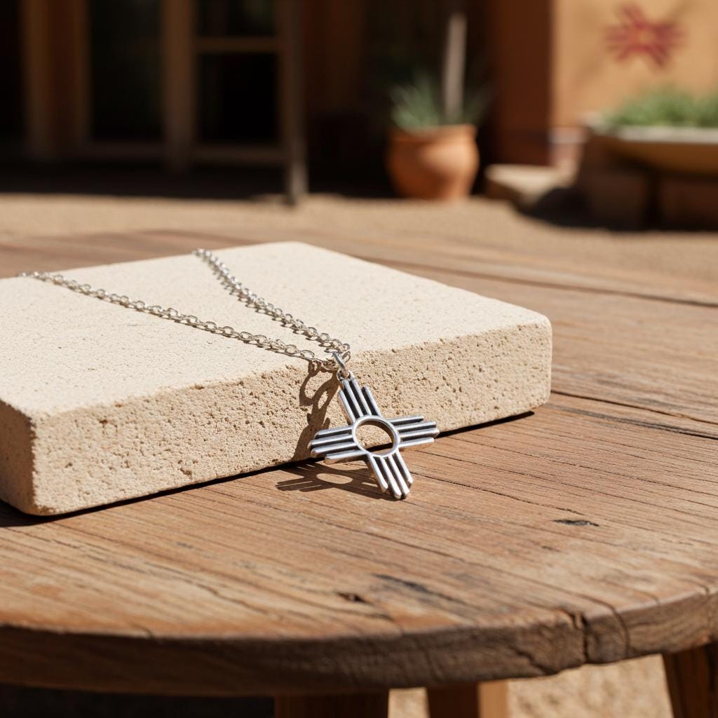 Sterling Silver Zia Sun Pendant Necklace - Southwest Pueblo Design Jewelry