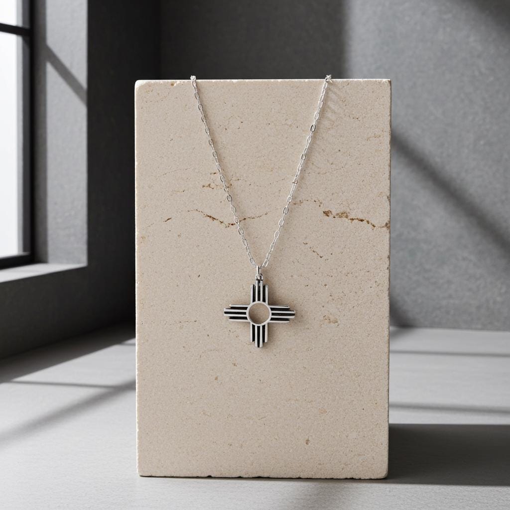 Sterling Silver Zia Sun Pendant Necklace - Southwest Pueblo Design Jewelry