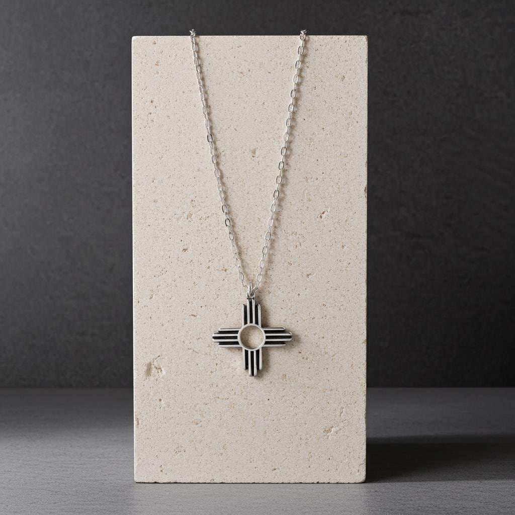 Sterling Silver Zia Sun Pendant Necklace - Southwest Pueblo Design Jewelry