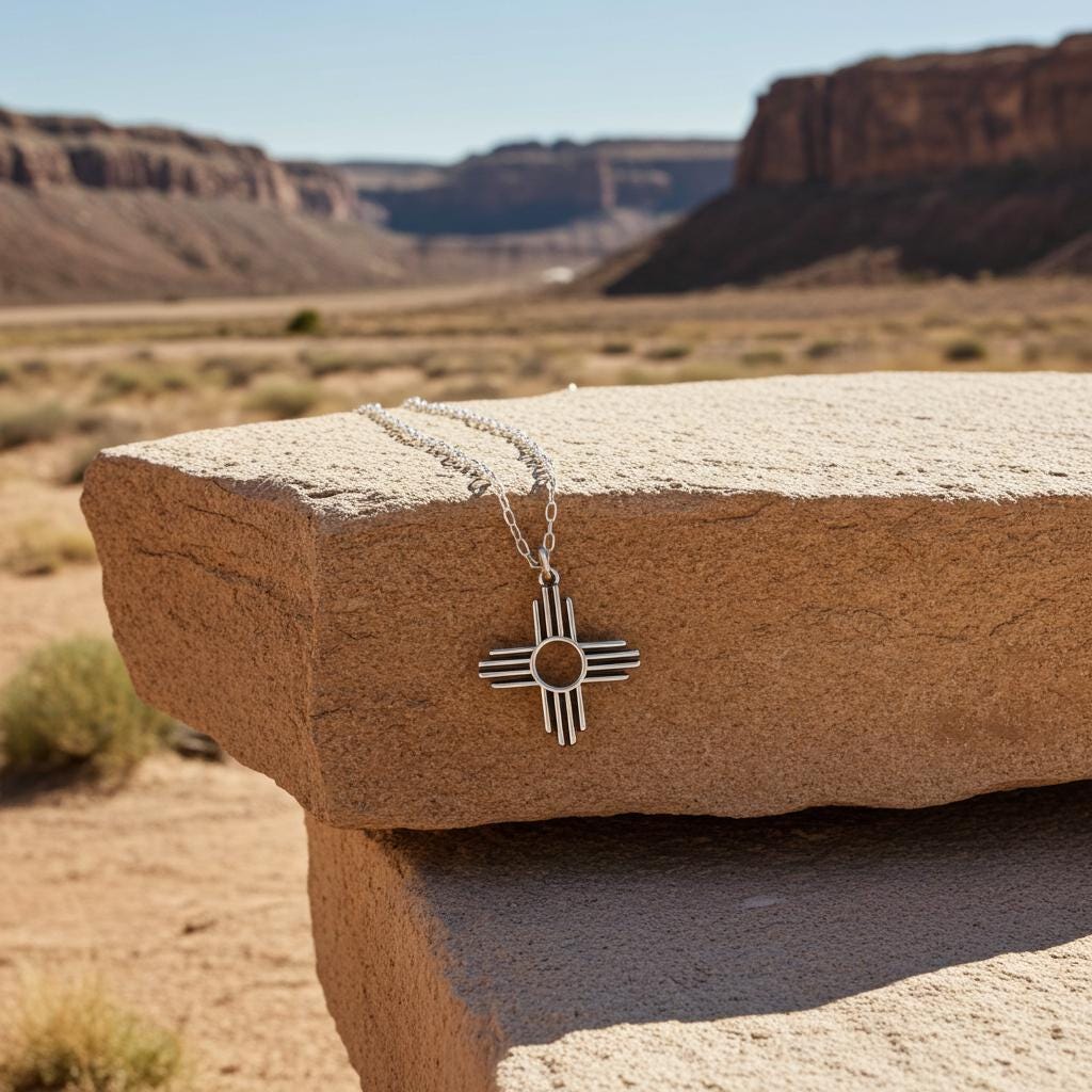 Sterling Silver Zia Sun Pendant Necklace - Southwest Pueblo Design Jewelry
