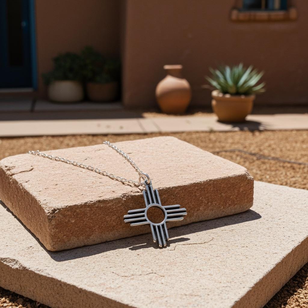 Sterling Silver Zia Sun Pendant Necklace - Southwest Pueblo Design Jewelry