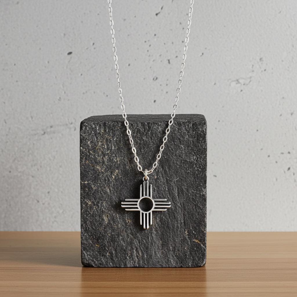 Sterling Silver Zia Sun Pendant Necklace - Southwest Pueblo Design Jewelry