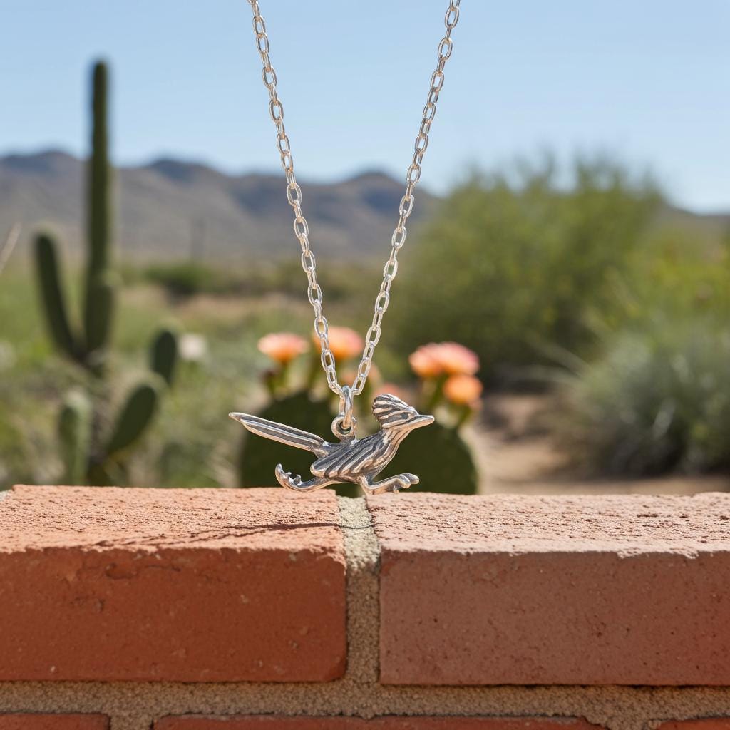 Sterling Silver Roadrunner Pendant Necklace - Southwest Bird Jewelry