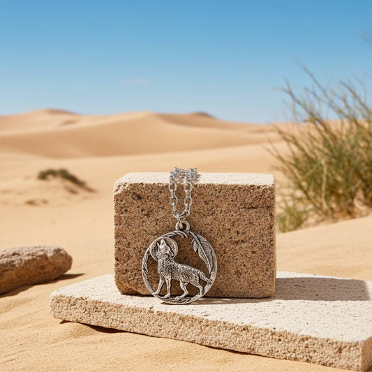 Howling Wolf Necklace - Silver Wolf Moon Pendant, Stainless Steel Chain