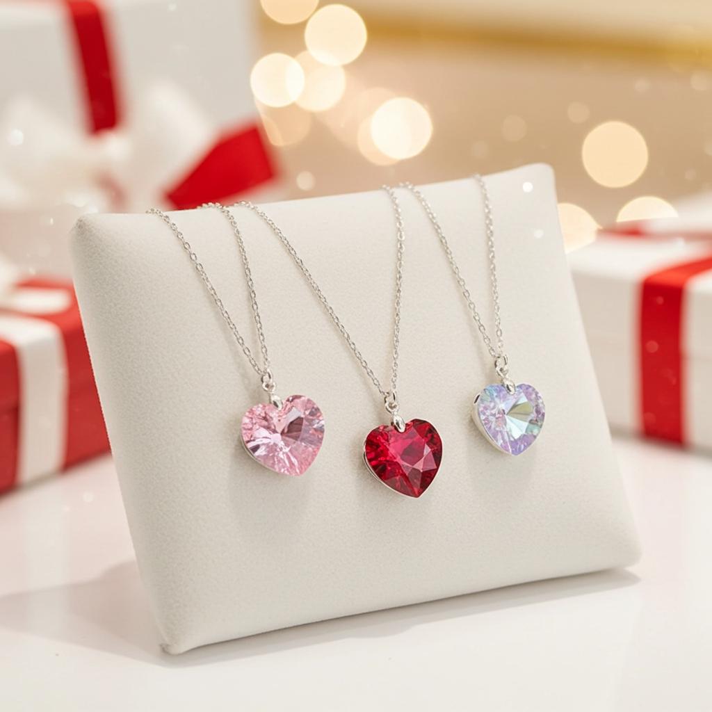 Austrian Crystal Heart Pendant Necklace - Sterling Silver Chain, Valentine's Gift