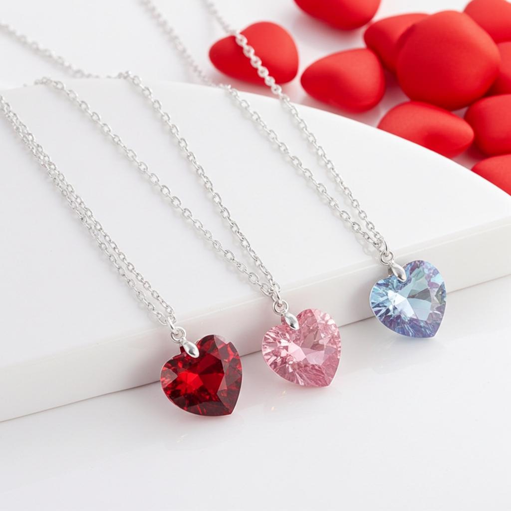 Austrian Crystal Heart Pendant Necklace - Sterling Silver Chain, Valentine's Gift