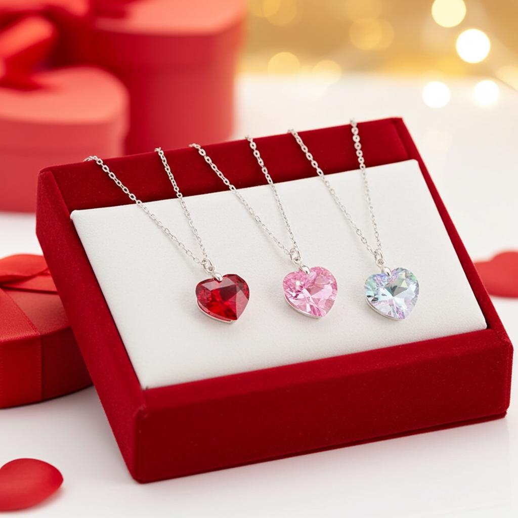 Austrian Crystal Heart Pendant Necklace - Sterling Silver Chain, Valentine's Gift