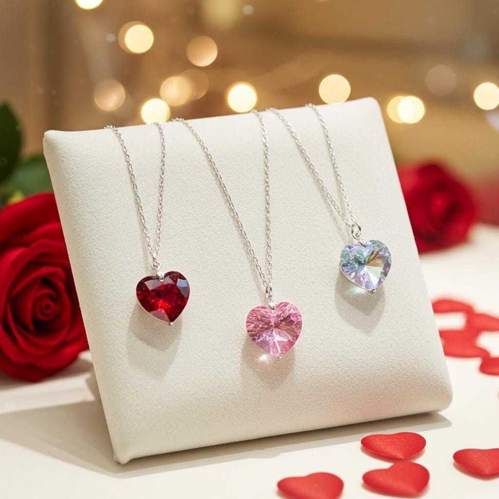 Austrian Crystal Heart Pendant Necklace - Sterling Silver Chain, Valentine's Gift