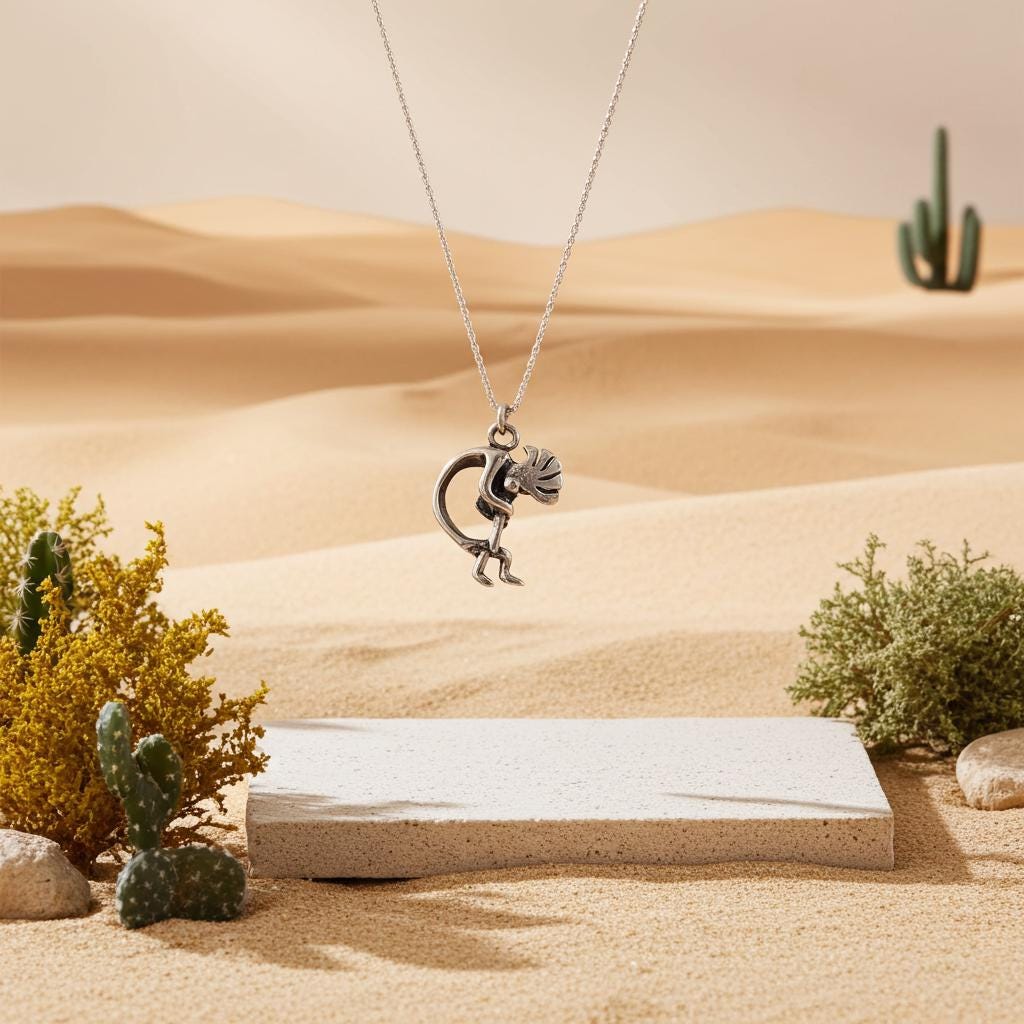 Sterling Silver Kokopelli Necklace - 3D Southwest Pendant - Native American Inspired Jewelry