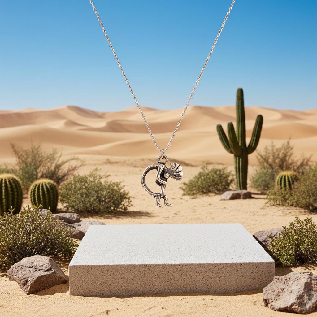 Sterling Silver Kokopelli Necklace - 3D Southwest Pendant - Native American Inspired Jewelry