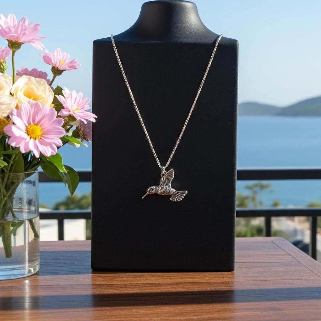 Sterling Silver Hummingbird Necklace - Southwest Nature Jewelry - Bird Pendant Gift
