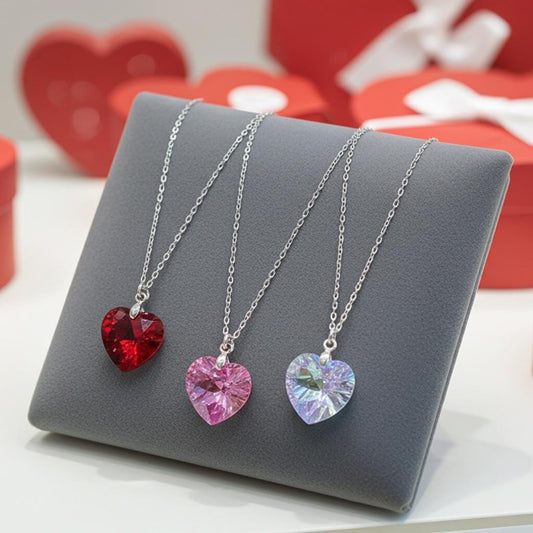 Austrian Crystal Heart Pendant Necklace - Sterling Silver Chain, Valentine's Gift