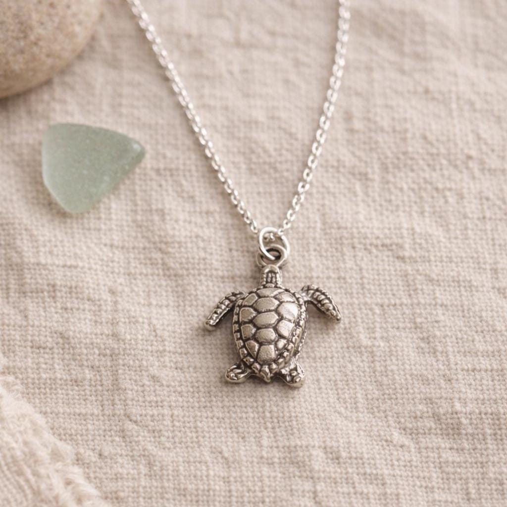 Antique Silver Sea Turtle Necklace – Minimal Coastal Everyday Jewelry