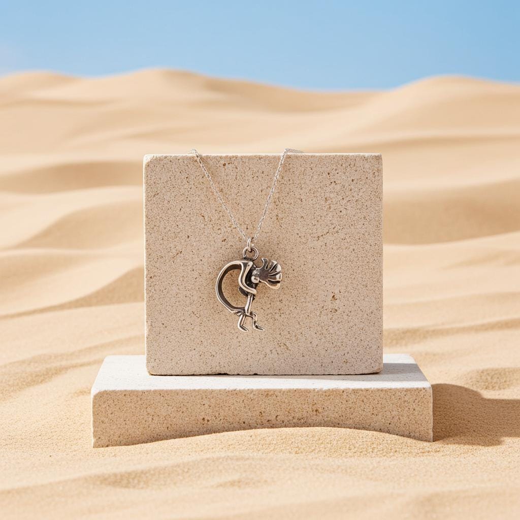 Sterling Silver Kokopelli Necklace - 3D Southwest Pendant - Native American Inspired Jewelry
