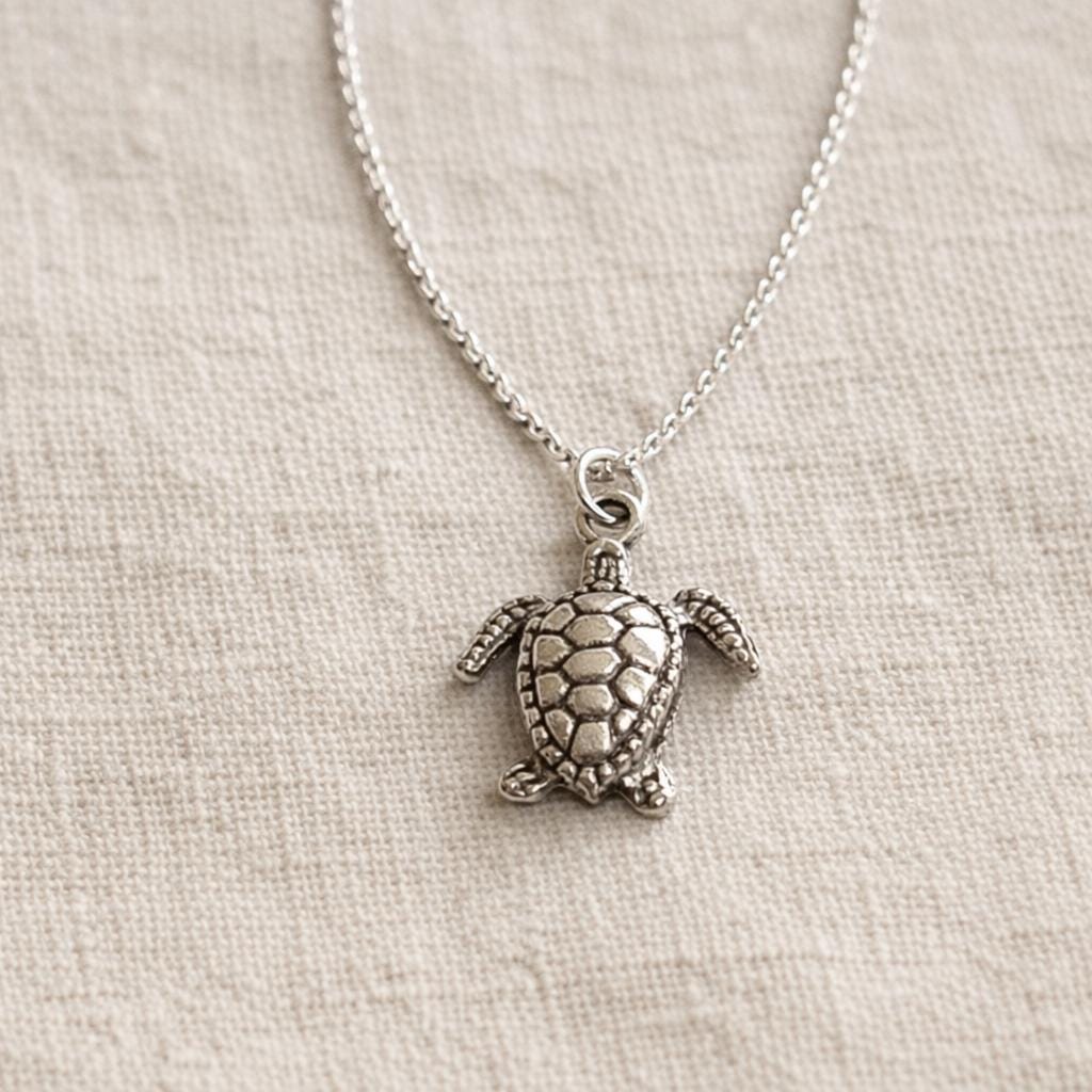 Antique Silver Sea Turtle Necklace – Minimal Coastal Everyday Jewelry