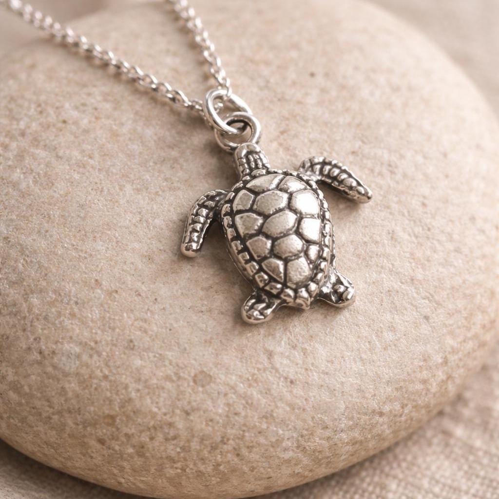 Antique Silver Sea Turtle Necklace – Minimal Coastal Everyday Jewelry