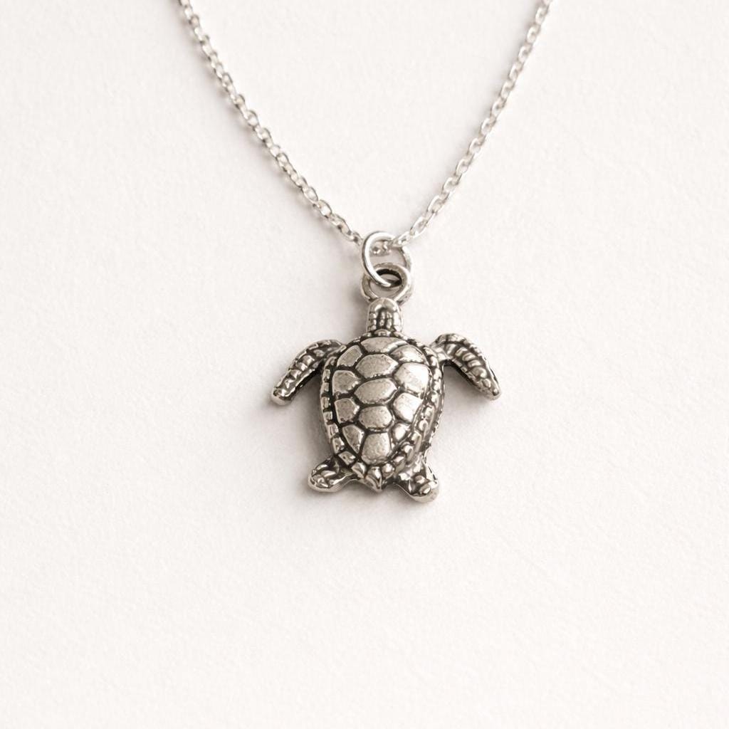 Antique Silver Sea Turtle Necklace – Minimal Coastal Everyday Jewelry