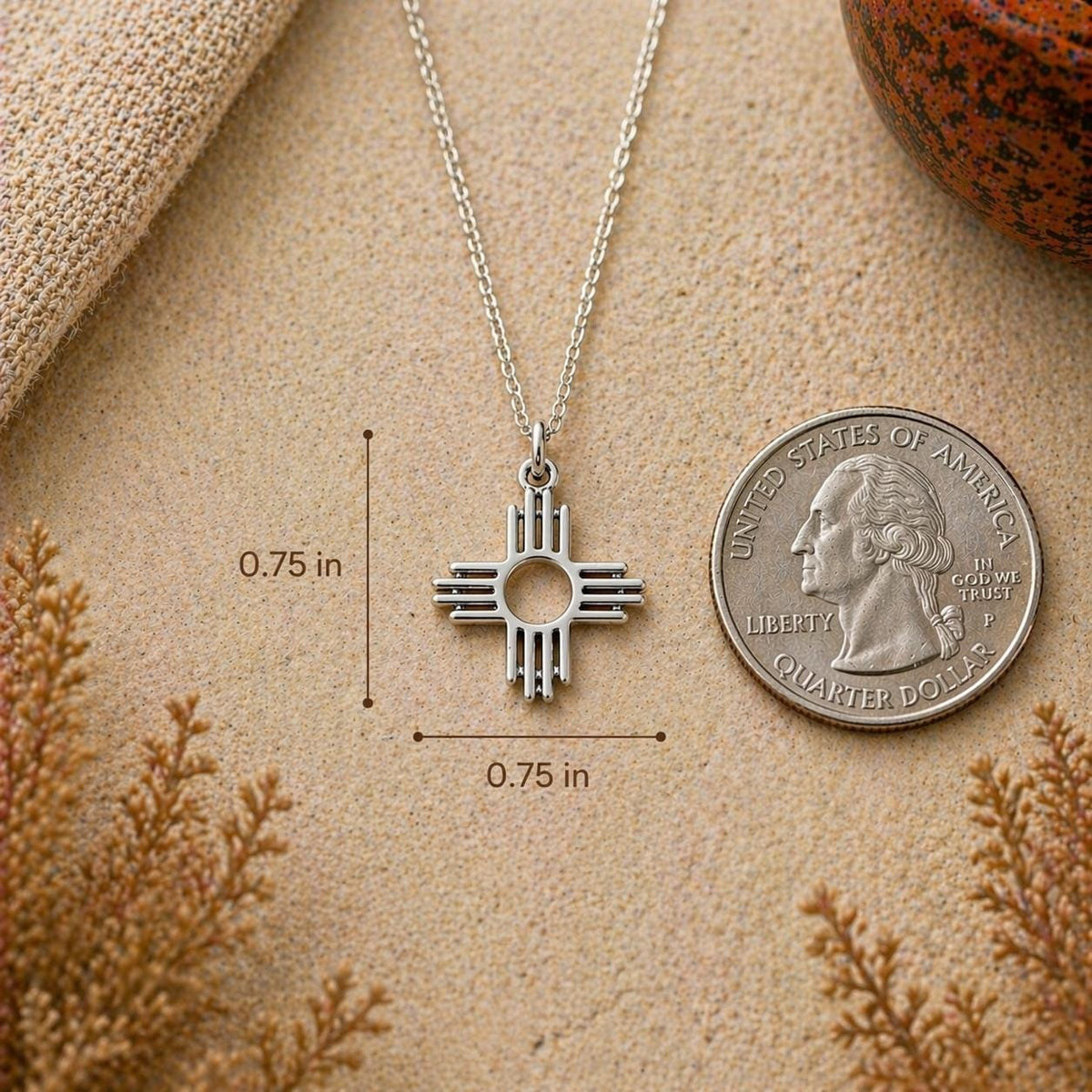 Sterling Silver Zia Sun Pendant Necklace - Southwest Pueblo Design Jewelry