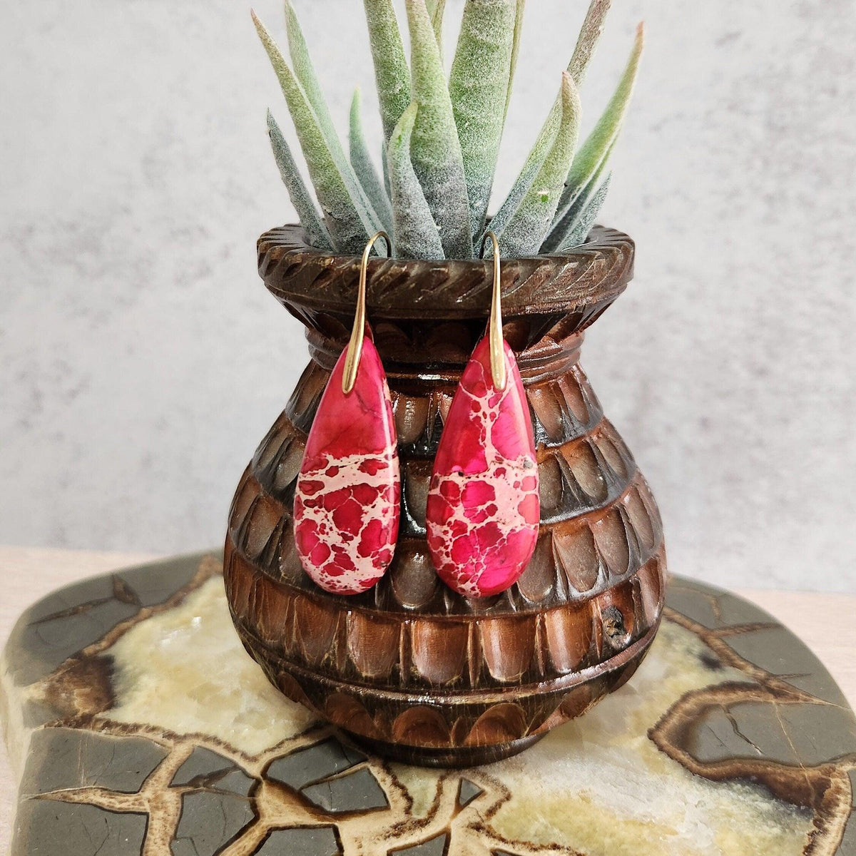 Red Teardrop Earrings - Natural Jasper Drops