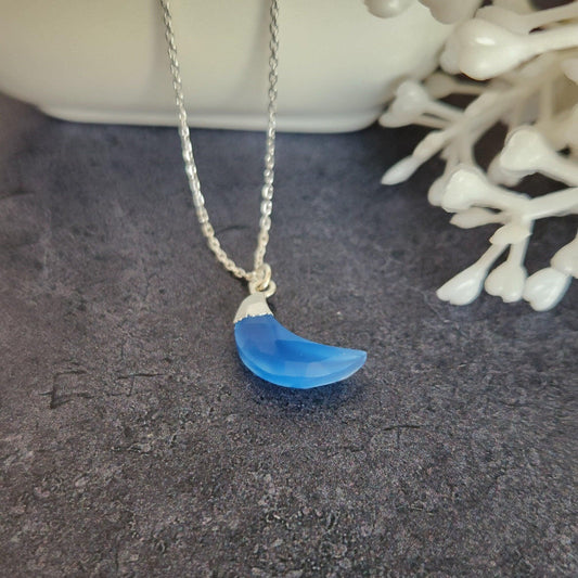Blue Chalcedony Crescent Moon Necklace - Sterling Silver Celestial Pendant