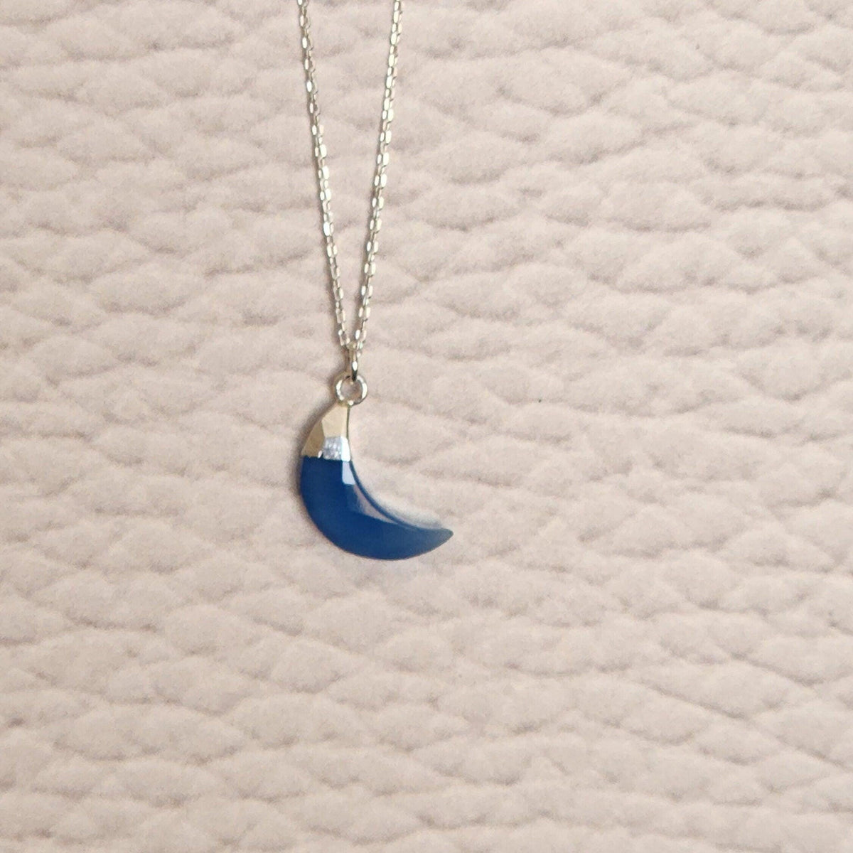 Blue Chalcedony Crescent Moon Necklace - Sterling Silver Celestial Pendant