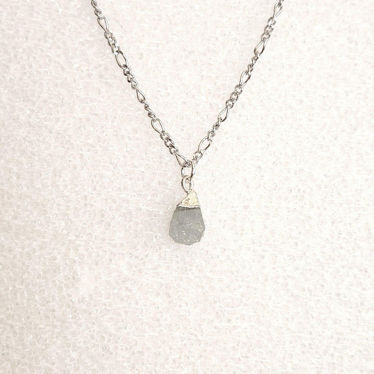 Raw Aquamarine Nugget Pendant - Sterling Silver March Birthstone Necklace