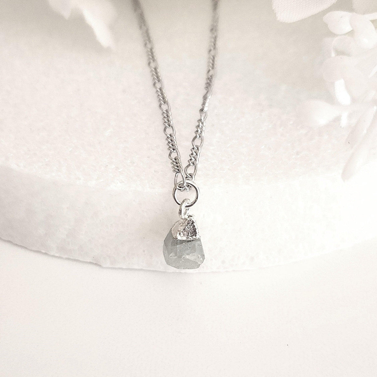 Raw Aquamarine Nugget Pendant - Sterling Silver March Birthstone Necklace