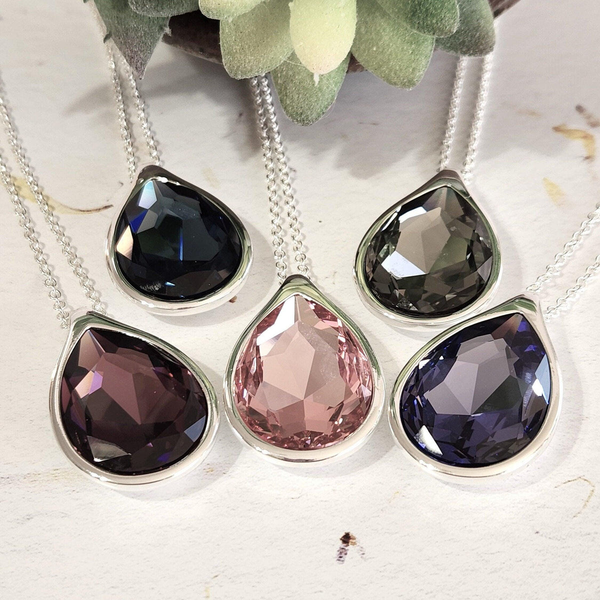 Crystal Pear Pendant Necklace - Teardrop Statement Jewelry