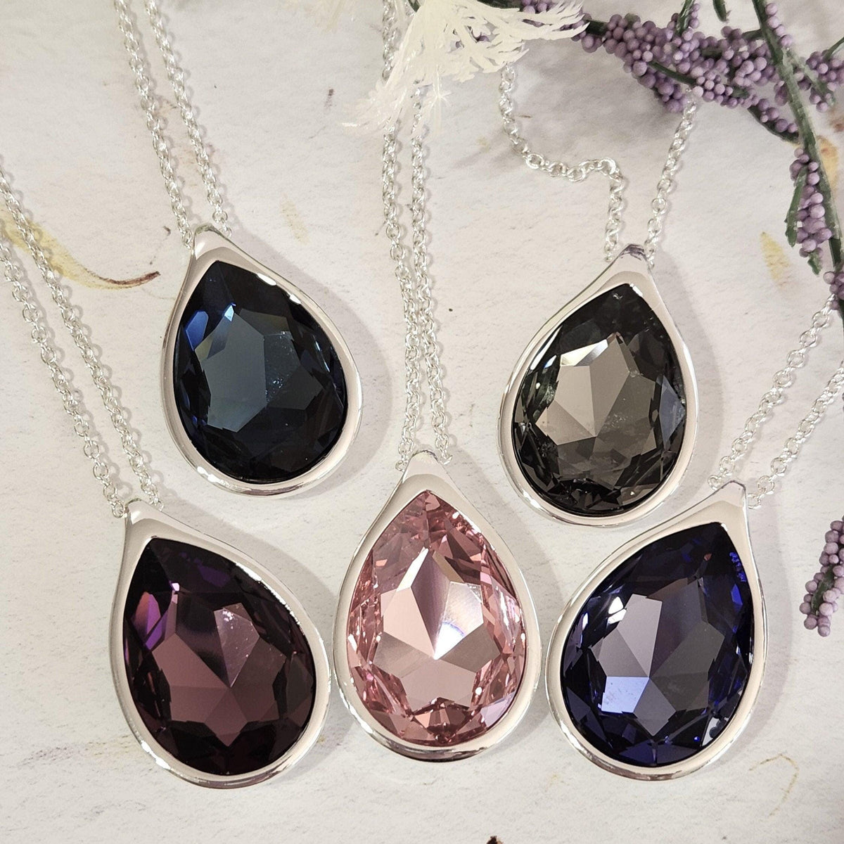 Crystal Pear Pendant Necklace - Teardrop Statement Jewelry