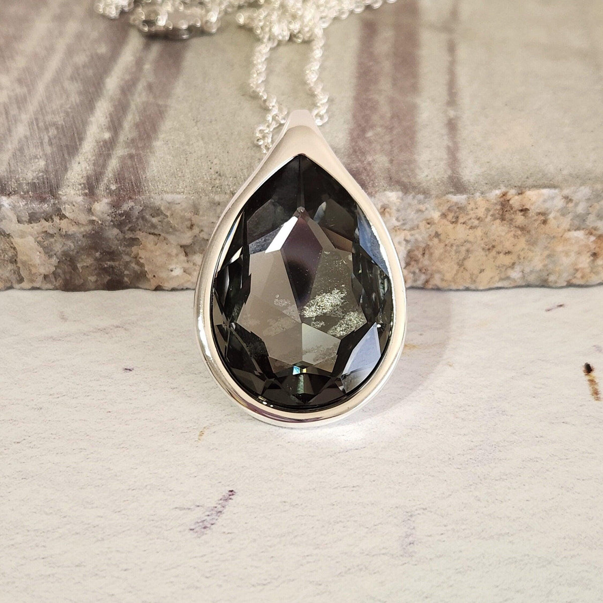Crystal Pear Pendant Necklace - Teardrop Statement Jewelry