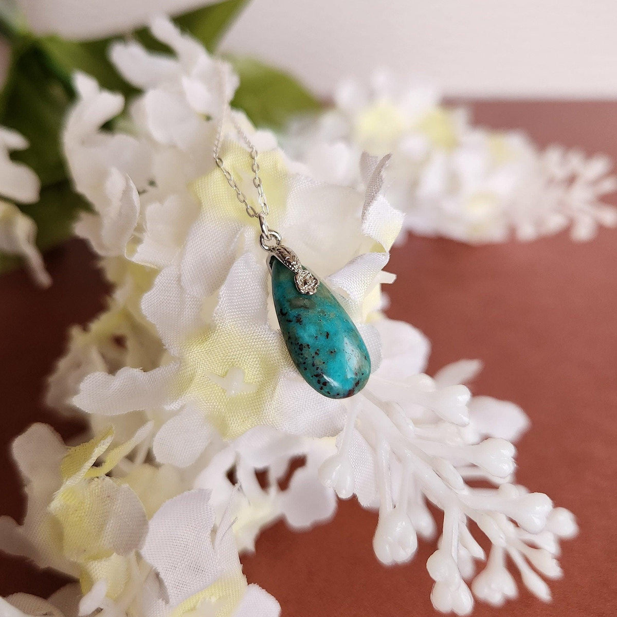 Turquoise Teardrop Pendant Necklace - Sterling Silver Chain, December Birthstone