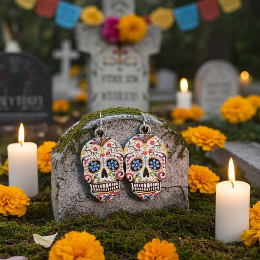 Sugar Skull Earrings - Dia de los Muertos Gift for Her or Him
